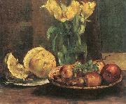 Lovis Corinth Stillleben mit gelben Tulpen, apfeln und Grapefruit oil